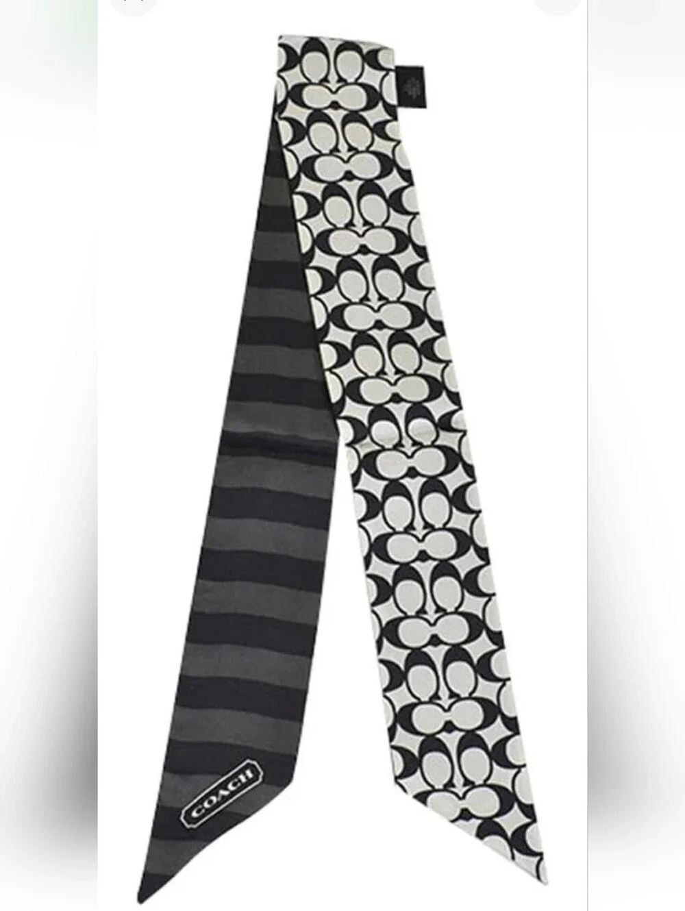 Coach Signature Black & White Silk Skinny Scarf
